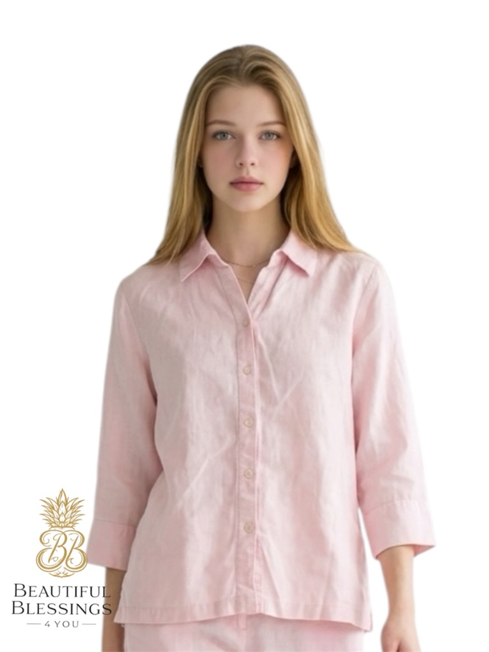 Breathable Pink Westbound 100% Linen Button-Front Women’s Top - Size 14